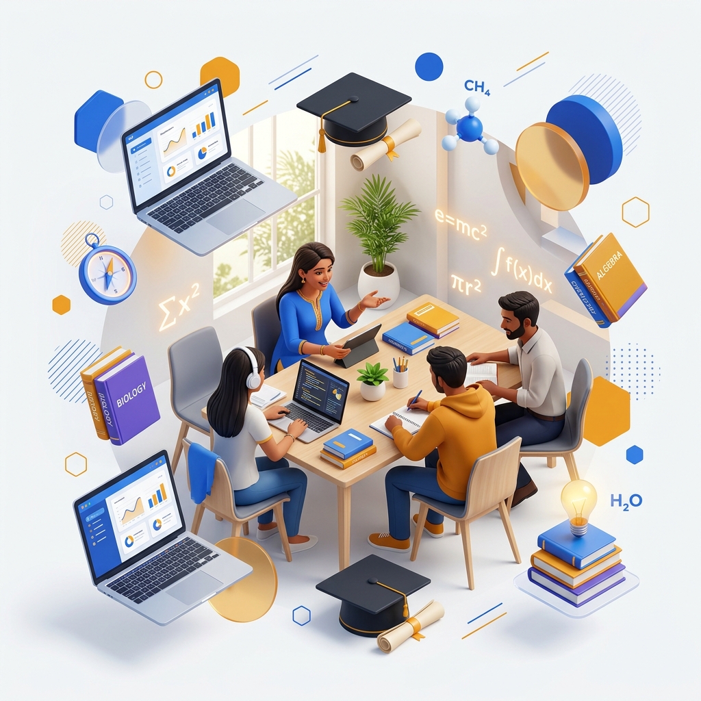 Students studying together at Veenapeeth Academy